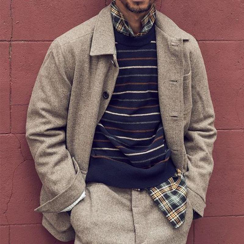 Men's Vintage Casual Twill Lapel Jacket 83806826X