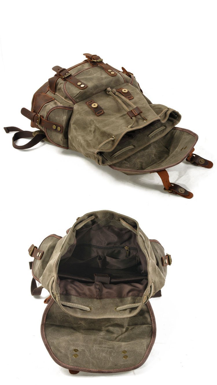 Herren Vintage Outdoor Canvas Nähte Leder Multi-Pocket Rucksack 19083234Y