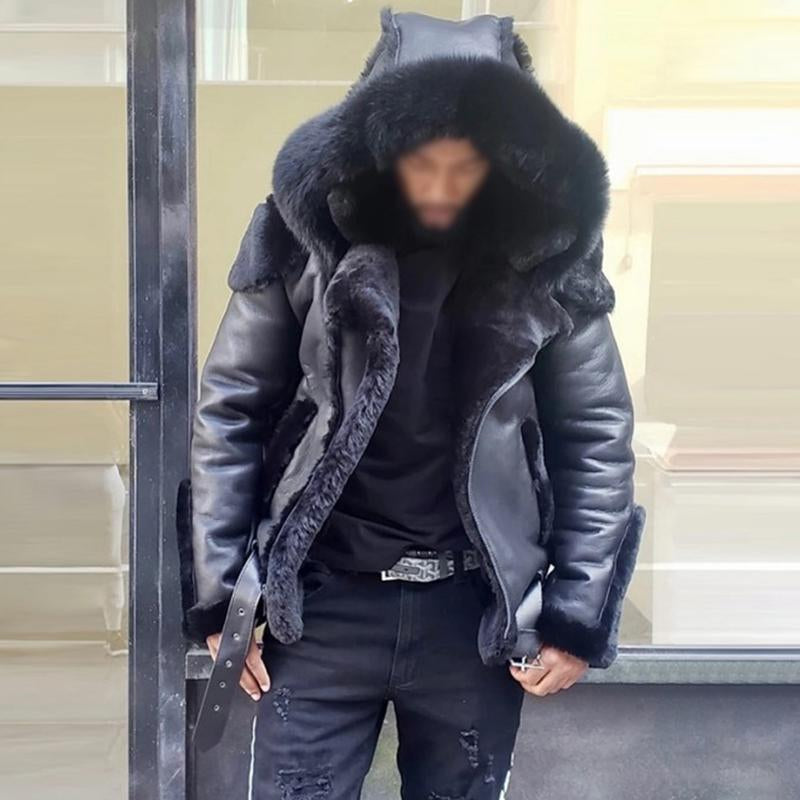 Giacca da motociclista con cerniera in pelliccia sintetica spessa vintage da uomo 69573356M