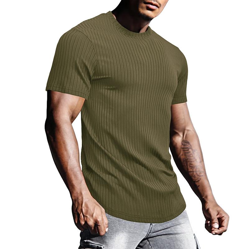 Camiseta deportiva de manga corta con cuello redondo y rayas lisas para hombre 26384154Z