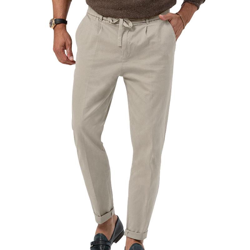 Men's Solid Color Drawstring Elastic Waist Straight Trousers 06224392Z
