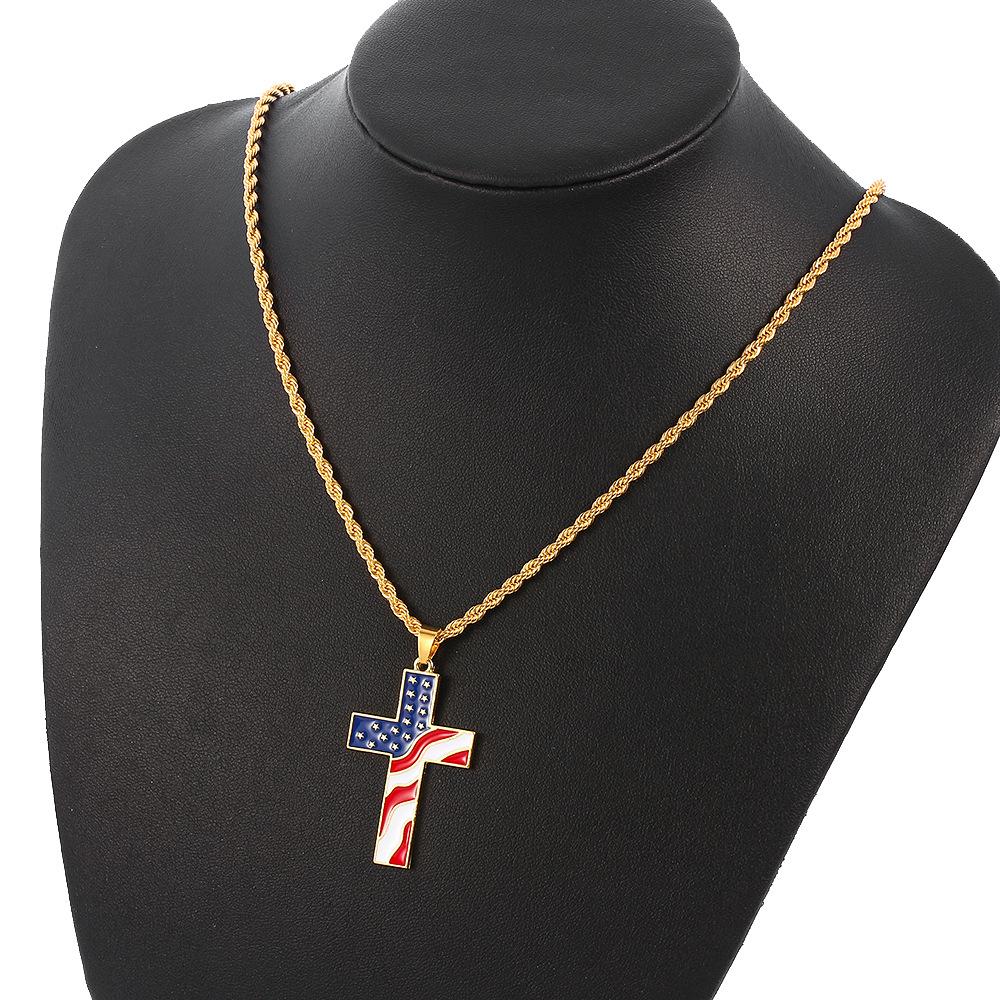 Collana vintage casual con bandiera americana e croce 65735606TO