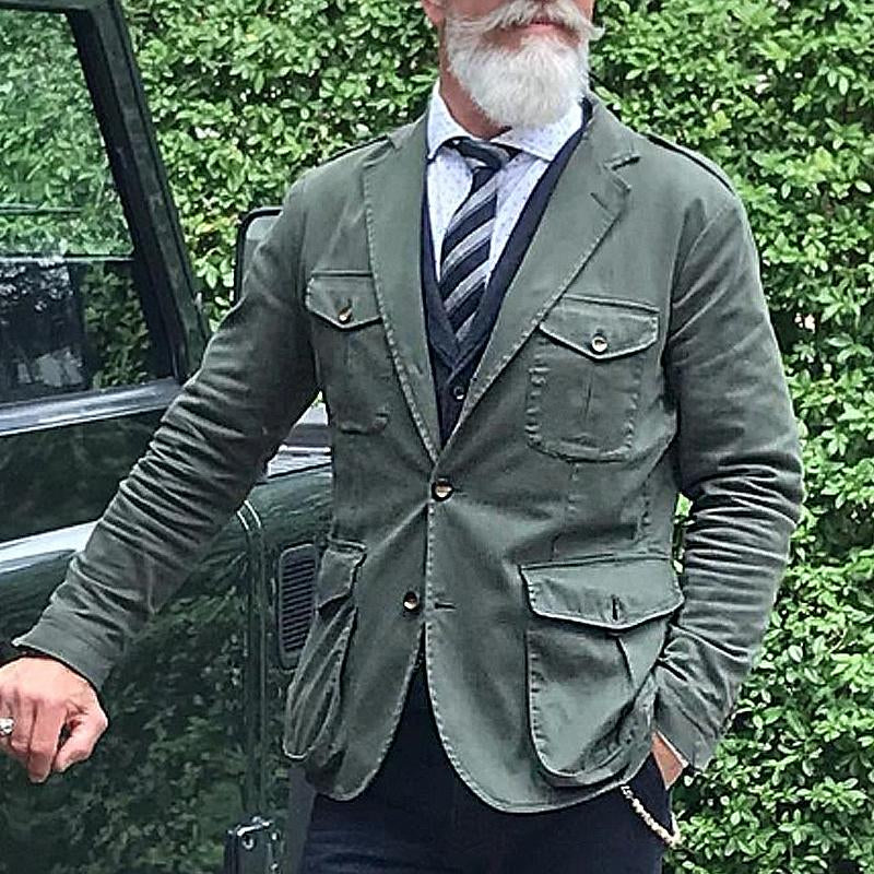 Men's Vintage Solid Color Multi-Pocket Lapel Safari Jacket 88666570Y