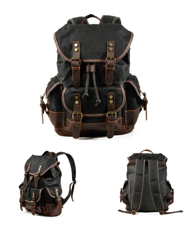 Herren Vintage Outdoor Canvas Nähte Leder Multi-Pocket Rucksack 19083234Y
