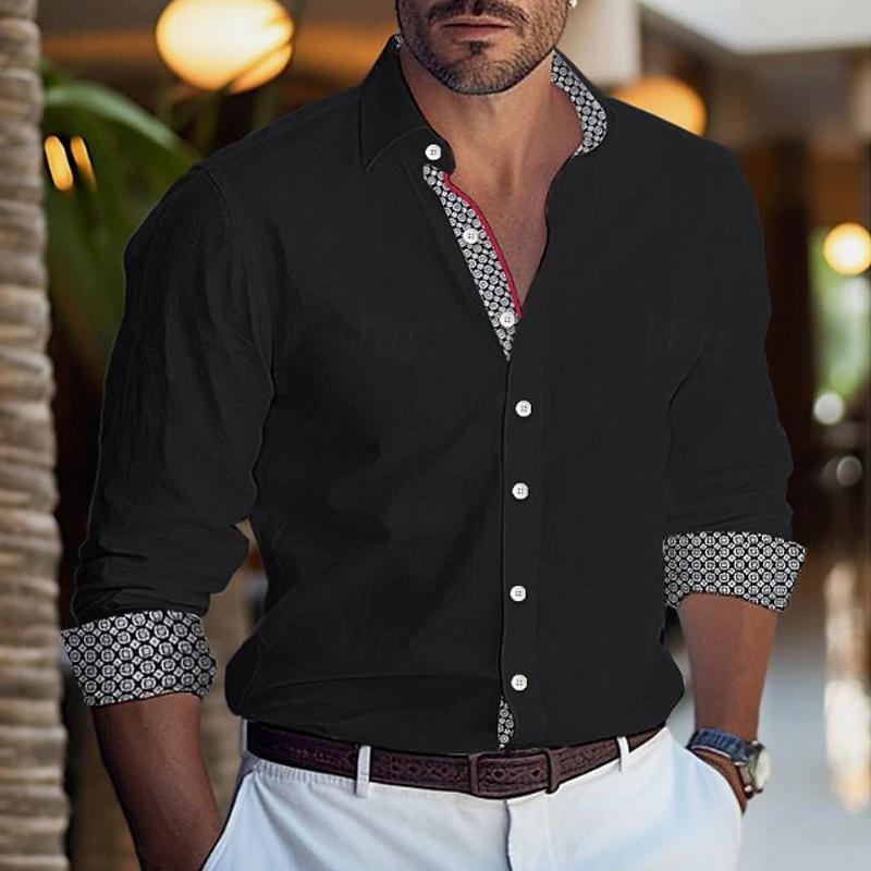 Bedrucktes Langarmhemd mit Colorblock-Revers für Herren, 24410345Y