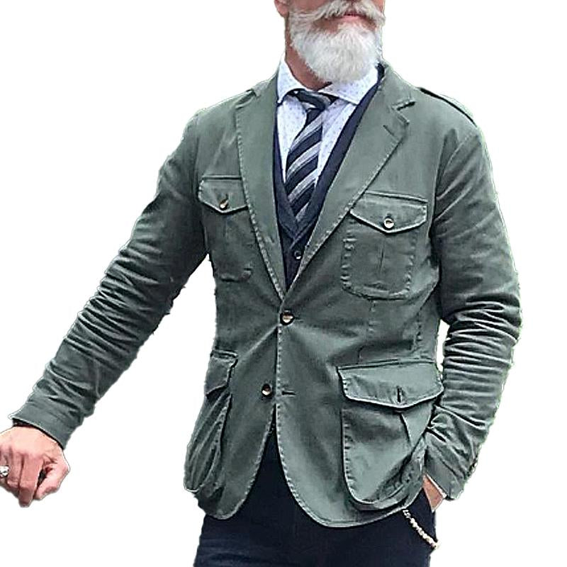Men's Vintage Solid Color Multi-Pocket Lapel Safari Jacket 88666570Y