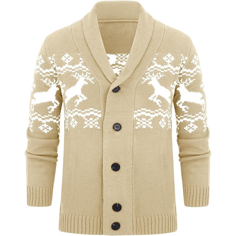 Elk Jacquard strikket cardiganjakke for menn 07067807X
