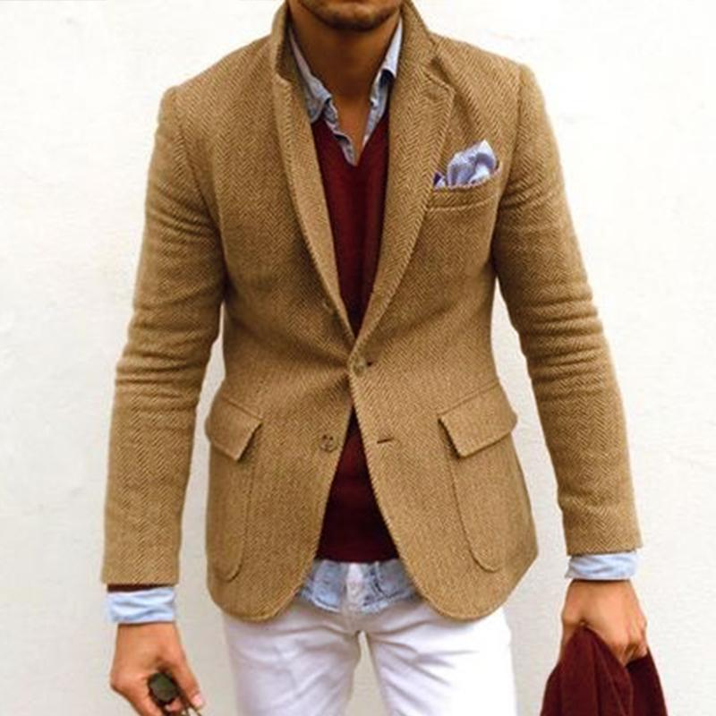 【24-Stunden-Versand】 Herren-Blazer im Vintage-Stil mit Fischgrätenmuster und einreihigem Revers 84719153M