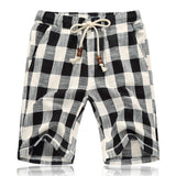 Men's Casual Cotton Linen Stripe Elastic Waist Straight Shorts 54118289M