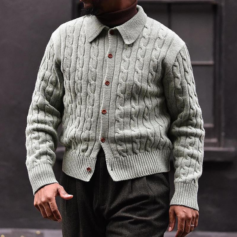 Men's Vintage Jacquard Knit Single Breasted Knit Cardigan 83915336X