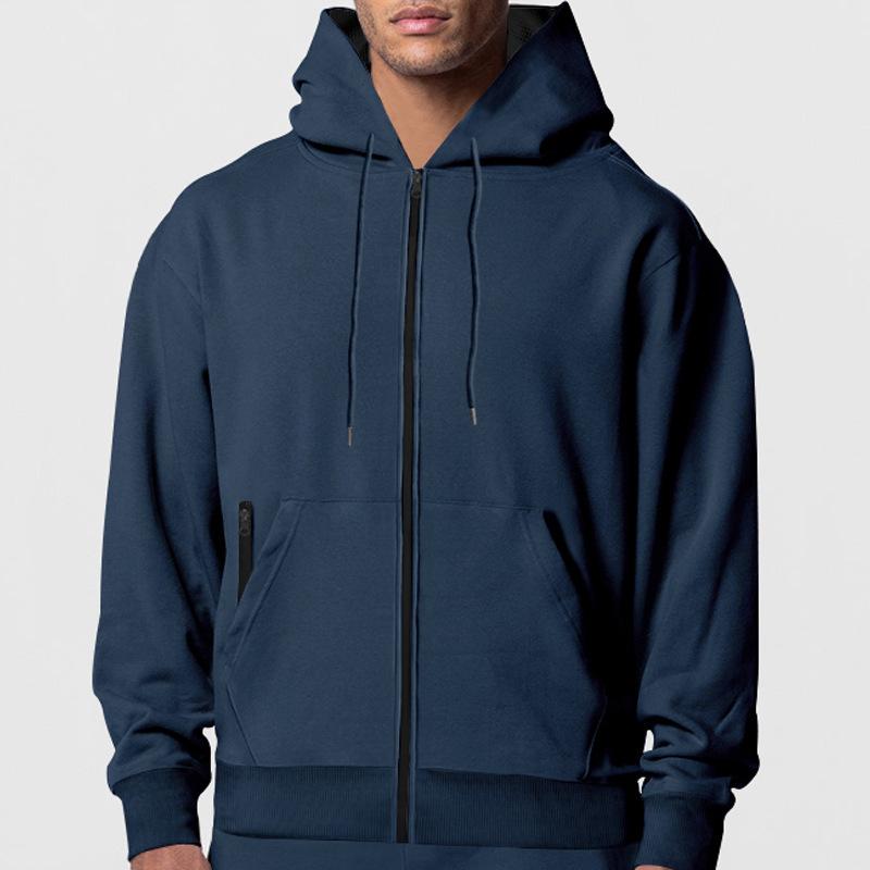 Men's Solid Color Plush Long Sleeve Zip Hoodie 35139061Z