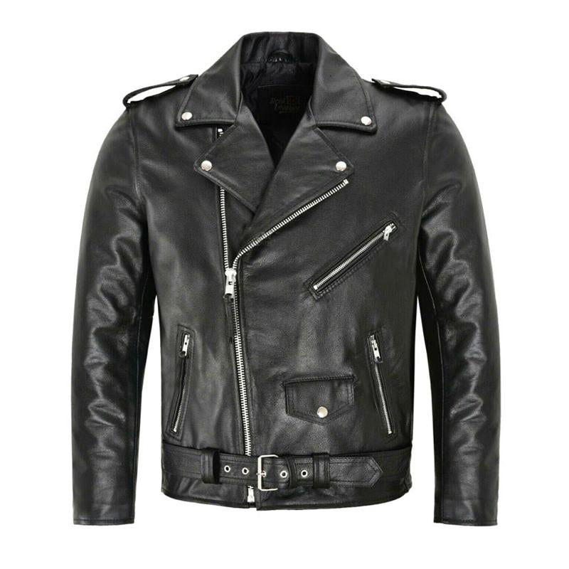 Giacca casual in pelle da motociclista tinta unita da uomo 70049771X