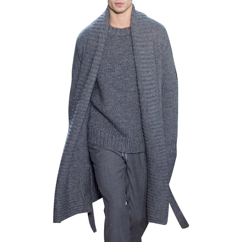 Men'S Vintage Solid Color Shawl Collar Long Knitted Cardigan 42100217Y