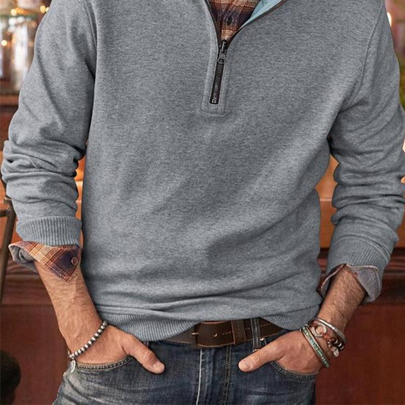Felpa da uomo con colletto rialzato a mezza zip tinta unita 03385034X