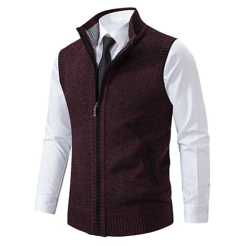 Men's Stand Collar Sleeveless Knitted Fleece Vest (without shirt)07402474X