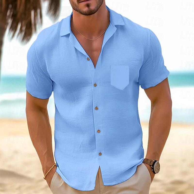 Camicia a maniche corte sciolta casual in lino vintage da uomo 64828444X