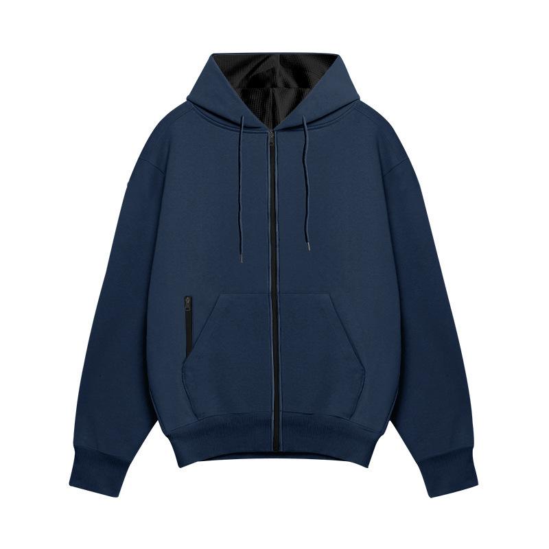 Men's Solid Color Plush Long Sleeve Zip Hoodie 35139061Z