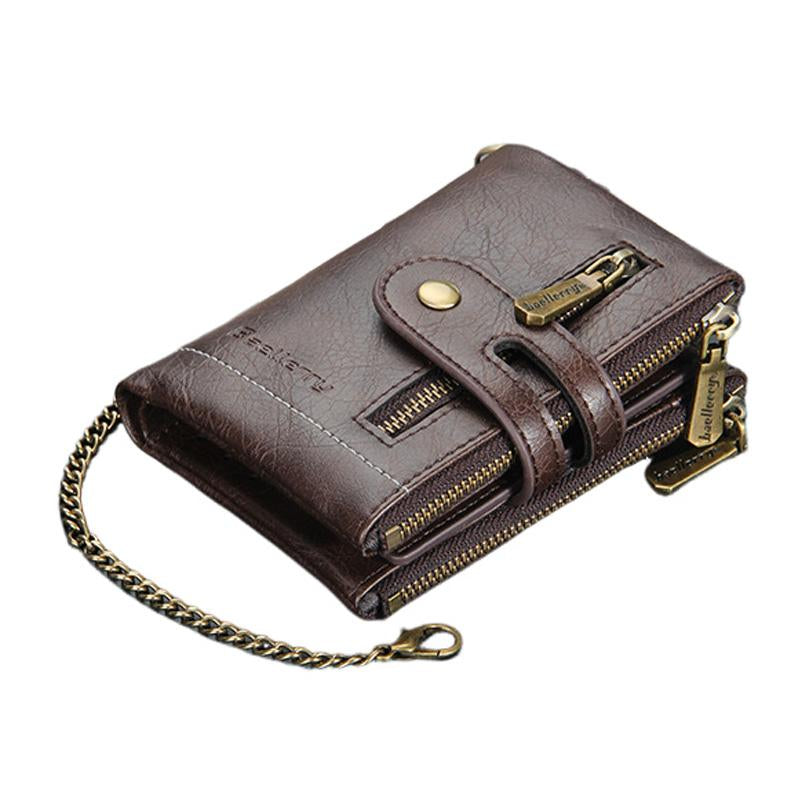 Kurze Herren-Geldbörse im Retro-Stil mit Doppelreißverschluss und mehreren Kartenfächern 21870624U