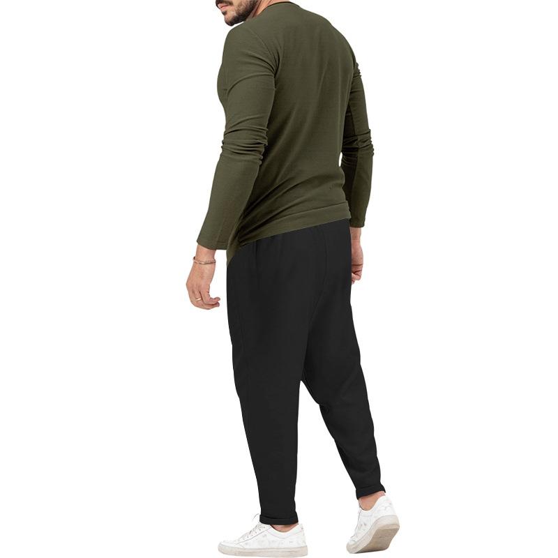 Herren-Henley-Set mit T-Shirt und Hose, einfarbig, langärmelig, 72706978X