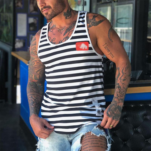 Men's Casual Striped Round Neck Tank Top 10506817TO