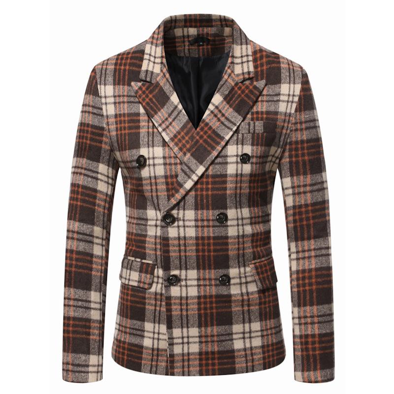 Blazer à carreaux épais à revers pour hommes automne et hiver 86064698U