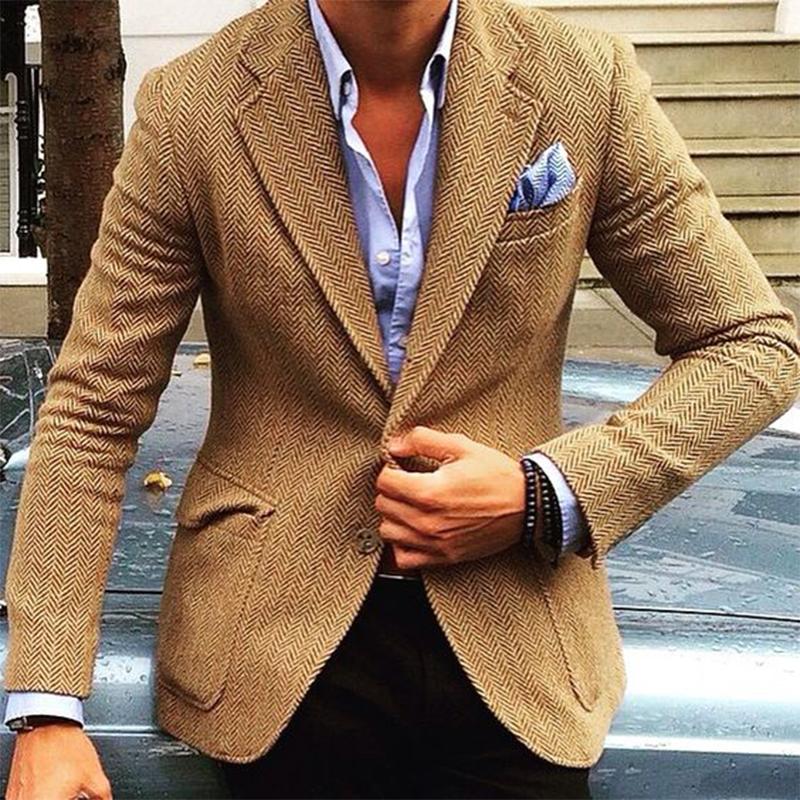 【24-Stunden-Versand】 Herren-Blazer im Vintage-Stil mit Fischgrätenmuster und einreihigem Revers 84719153M