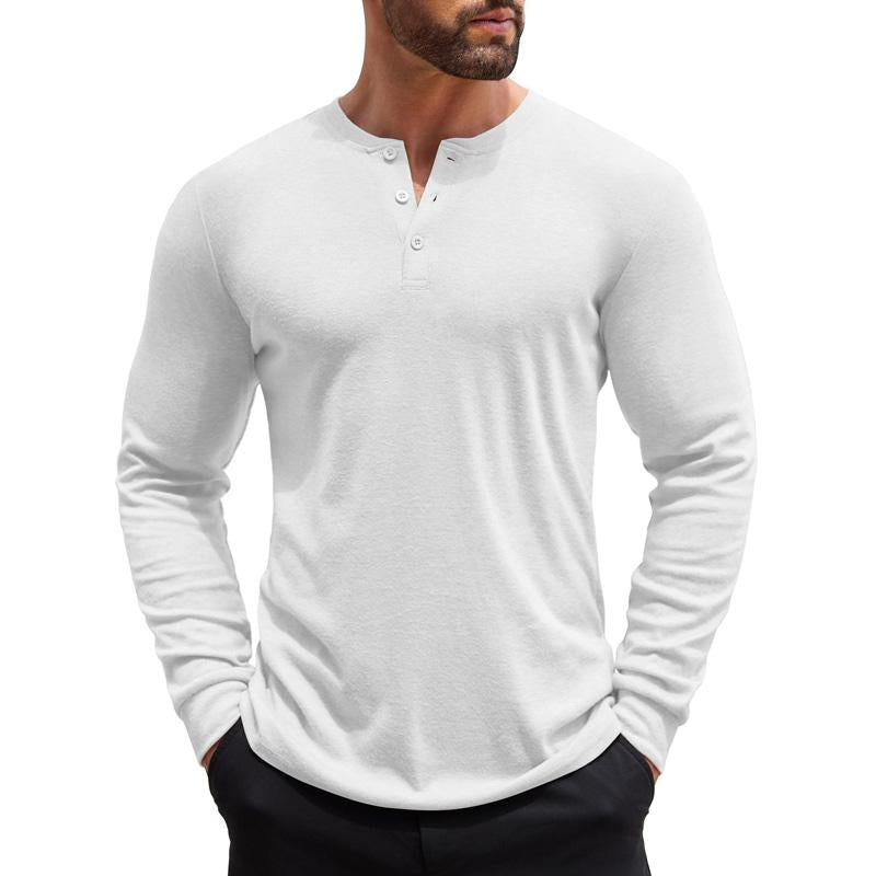 Herren Einfarbiges Henley-Kragen Casual Langarm-T-Shirt 08520324X