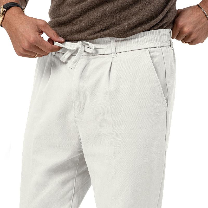 Men's Solid Color Drawstring Elastic Waist Straight Trousers 06224392Z