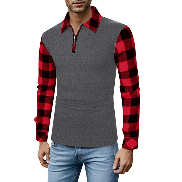 Men's Striped Color Block Button Casual Lapel Polo Shirt 08892585X