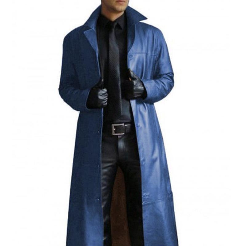 Vintage ensfarget trenchcoat i skinn 87519479Y for menn