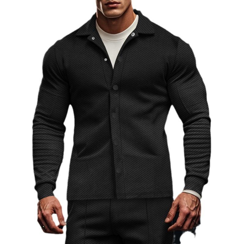 Giacca camicia a maniche lunghe monopetto con risvolto in twill casual da uomo 81404977M