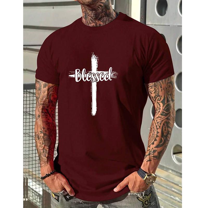 Men's Casual Cross Round Neck Short Sleeve T-Shirt 03687184TO