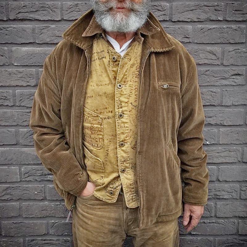 Men's Vintage Solid Color Corduroy Lapel Jacket 95451518Y