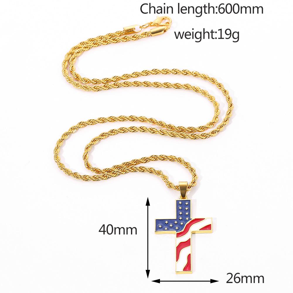 Collana vintage casual con bandiera americana e croce 65735606TO