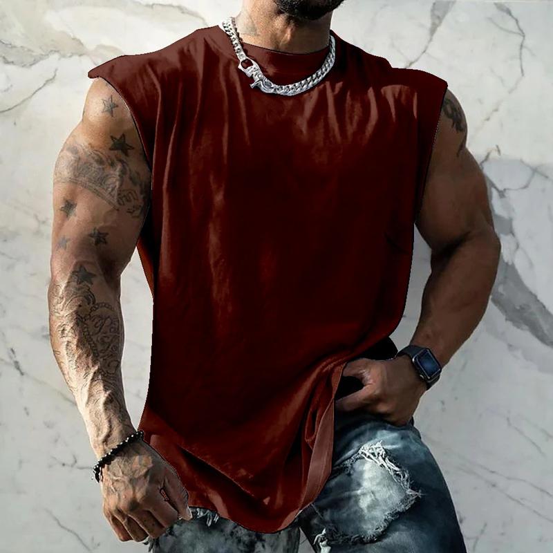 Camiseta deportiva sin mangas con cuello redondo y hombros anchos de color liso para hombre 44699991X