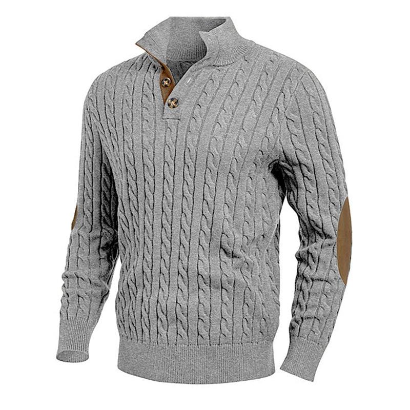 Maglione da uomo in pelle scamosciata con collo alto e bottoni in maglia tinta unita 18110217Y