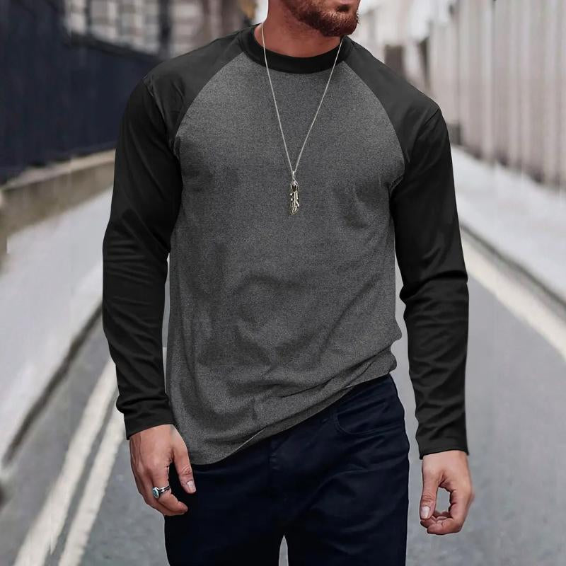 Retro Casual Colorblock Langermet T-skjorte med rund hals for menn 94462898TO
