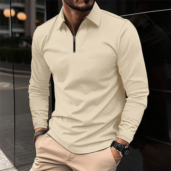 Men's Casual Waffle Zipper Long Sleeve Polo Shirt 55643209Y