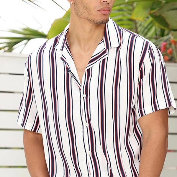 Men's Striped Print Short Sleeve Shirt 25405826Y
