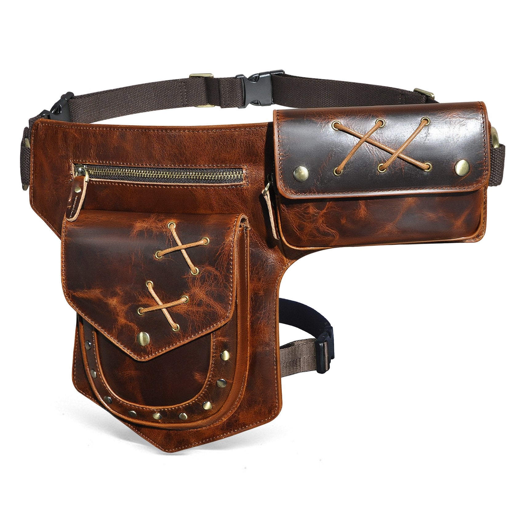 Men's Classic Retro Personality Outdoor Leather Waist Bag 60235114K