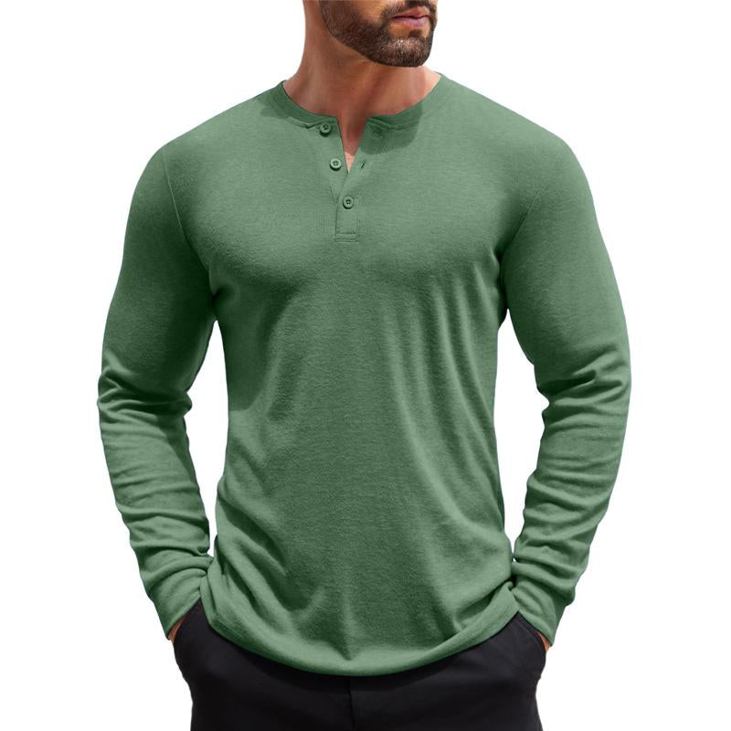 Herren Einfarbiges Henley-Kragen Casual Langarm-T-Shirt 08520324X
