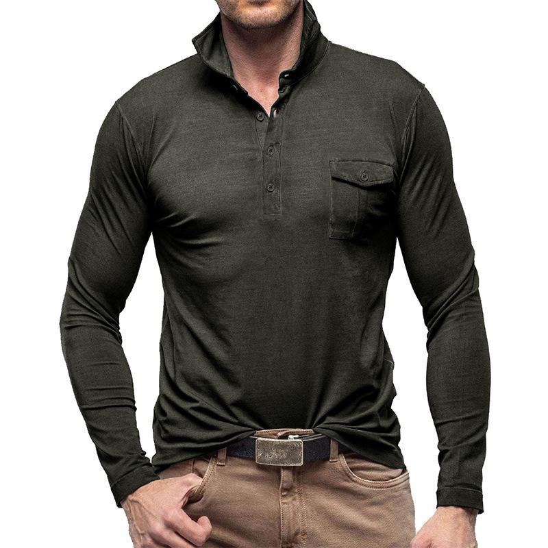 Polo casual da uomo a maniche lunghe con risvolto tinta unita 33969571M