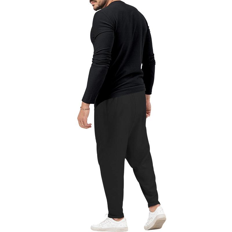 Herren-Henley-Set mit T-Shirt und Hose, einfarbig, langärmelig, 72706978X