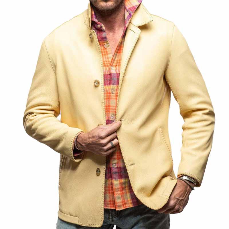 Blazer de piel con solapa lisa para hombre 35681574X