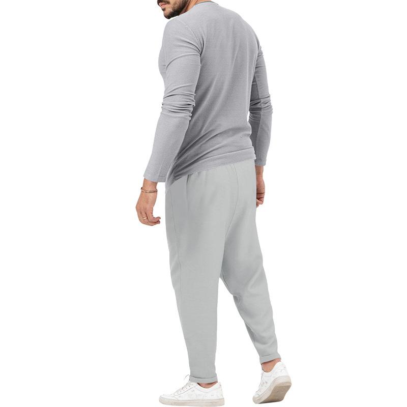 Herren-Henley-Set mit T-Shirt und Hose, einfarbig, langärmelig, 72706978X
