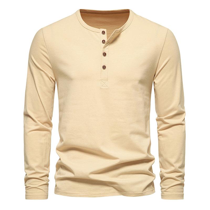 T-shirt décontracté à manches longues et col Henley uni pour hommes 52904398Z
