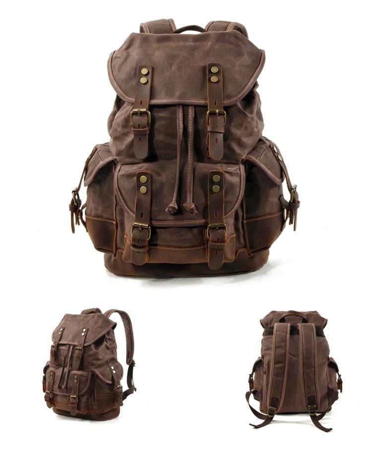 Herren Vintage Outdoor Canvas Nähte Leder Multi-Pocket Rucksack 19083234Y