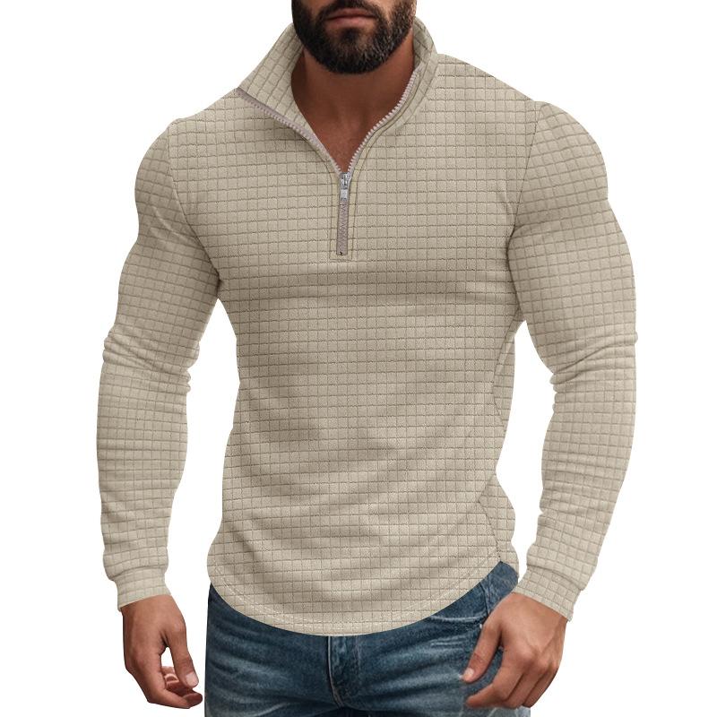 Camiseta de manga larga con cuello alto y cuadrado pequeño con media cremallera para hombre 08353588Z