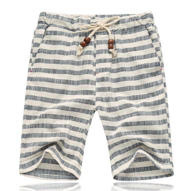 Menn Uformelt bomull Lin Stripe Elastisk midje rette shorts 54118289M