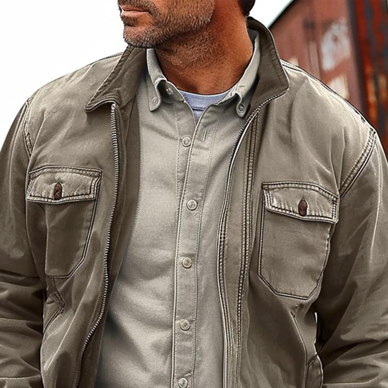 Veste zippée en toile vieillie vintage pour homme 11624190X